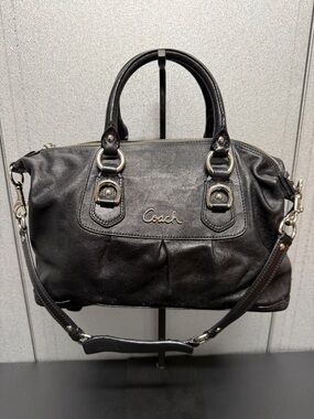 Coach Ashley Leather Satchel F16445 Black Shoulder Bag